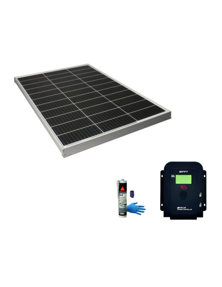PACK EZA Panneau Solaire 130W Monocristallin + Régulateur Solaire + Kit Colle Profils Aluminum Eco Pour Collage Sur Véhicules