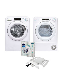 Pack CANDY Lave-linge Frontal 10kg 1200Trs/min + Sèche-linge Condensation 9kg + WPRO Kit de Superposition Universel