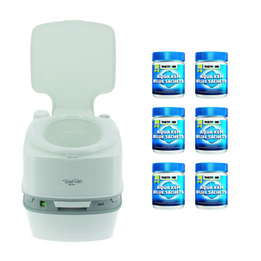 PACK THETFORD Toilette Portable 21 Litres 100% Autonome + 6x15 Sachets Traitement des Matières Camping car
