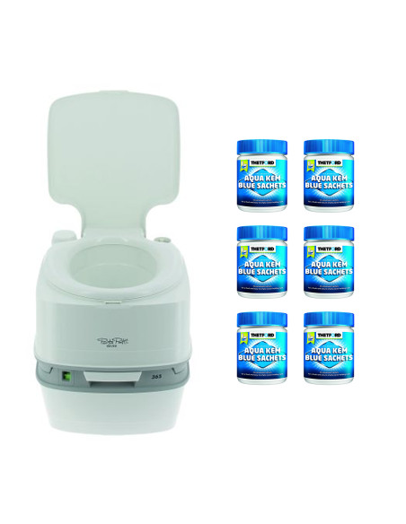 PACK THETFORD Toilette Portable 21 Litres 100% Autonome + 6x15 Sachets Traitement des Matières Camping car