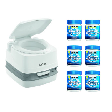 PACK THETFORD Toilette Portable 100% Autonome 12 Litres + 6x15 Sachets Traitement des Matières Camping-Car