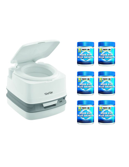 PACK THETFORD Toilette Portable 100% Autonome 12 Litres + 6x15 Sachets Traitement des Matières Camping-Car