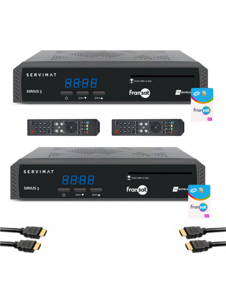 Pack SERVIMAT 2x Récepteurs TV Satellite HD + Carte FRANSAT PC7 + Câble HDMI