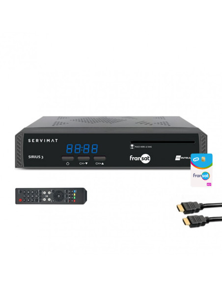 Pack SERVIMAT Récepteur TV satellite HD + carte Viaccess Fransat PC7 + Câble HDMI 2M