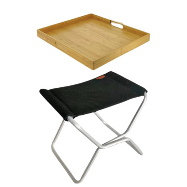 PACK SOPLAIR Tabouret de Camping Pliant Gaia Léger et Compact + Plateau en bambou