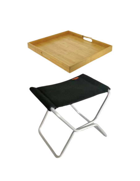 PACK SOPLAIR Tabouret de Camping Pliant Gaia Léger et Compact + Plateau en bambou