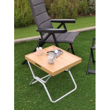 PACK SOPLAIR Tabouret de Camping Pliant Gaia Léger et Compact + Plateau en bambou