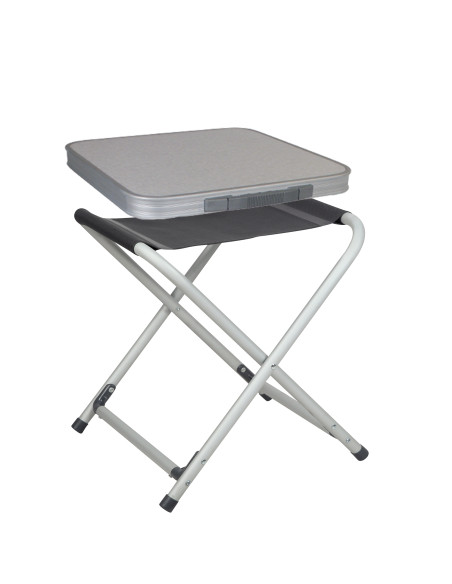 PACK MIDLAND Tabouret Pliant aluminium Poz ultra compact + Plateau Gris