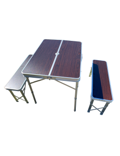 MIDLAND Table Pique-Nique avec 2 Bancs 4 Personnes Aluminium Finition Bois Camping Car