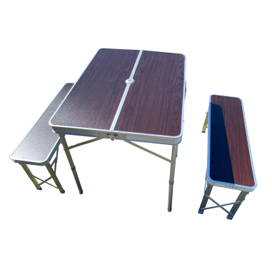 MIDLAND Table Pique-Nique avec 2 Bancs 4 Personnes Aluminium Finition Bois Camping Car