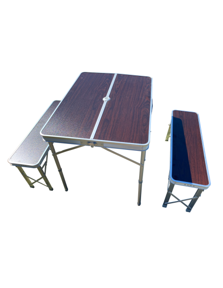 MIDLAND Table Pique-Nique avec 2 Bancs 4 Personnes Aluminium Finition Bois Camping Car