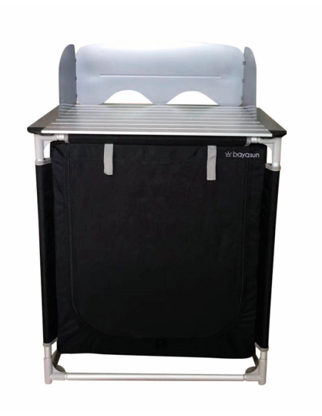 BAYASUN Meuble Cuisine 2 en 1 Plan de Travail Pare-flamme 2 Étagères Camping Car