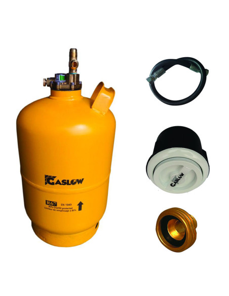Pack GASLOW Bouteille GPL Rechargeable 6Kg + Lyre + Boîte de Transfert Blanc + Adaptateur Europe