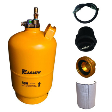 Pack GASLOW Bouteille GPL Rechargeable 6Kg + Lyre + Boîte de Transfert Noire + Adaptateur Europe + Couverture Isolante
