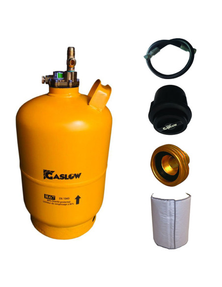 Pack GASLOW Bouteille GPL Rechargeable 6Kg + Lyre + Boîte de Transfert Noire + Adaptateur Europe + Couverture Isolante