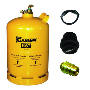 PACK GASLOW Bouteille GPL Rechargeable 11kg + Lyre + Boîte de Transfert noire + Adaptateur Espagne/Allemagne