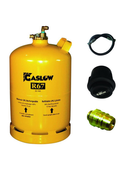 PACK GASLOW Bouteille GPL Rechargeable 11kg + Lyre + Boîte de Transfert noire + Adaptateur Espagne/Allemagne