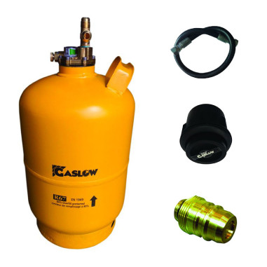Pack GASLOW Bouteille GPL Rechargeable 6Kg + Lyre + Boîte de Transfert Noire + Adaptateur Espagne/Allemagne