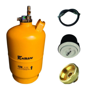 Pack GASLOW Bouteille GPL Rechargeable 6Kg + Lyre + Boîte de Transfert Blanc + Adaptateur France/Italie