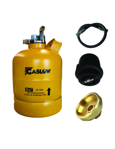 PACK GASLOW Bouteille GPL Rechargeable 2.7kg + Lyre + Boite de Transfert Noire + Adaptateur France/Italie