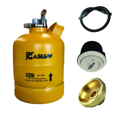 PACK GASLOW Bouteille GPL Rechargeable 2.7kg + Lyre + Boite de Transfert Blanc + Adaptateur France/Italie