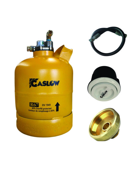 PACK GASLOW Bouteille GPL Rechargeable 2.7kg + Lyre + Boite de Transfert Blanc + Adaptateur France/Italie