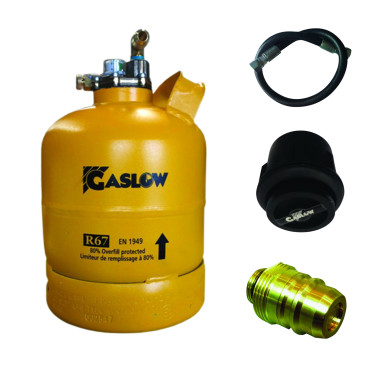 PACK GASLOW Bouteille GPL Rechargeable 2.7kg + Lyre + Boite de Transfert Noire + Adaptateur Espagne/Allemagne