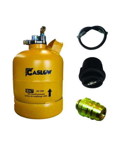 PACK GASLOW Bouteille GPL Rechargeable 2.7kg + Lyre + Boite de Transfert Noire + Adaptateur Espagne/Allemagne
