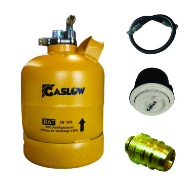 PACK GASLOW Bouteille GPL Rechargeable 2.7kg + Lyre + Boite de Transfert Blanc + Adaptateur Espagne/Allemagne