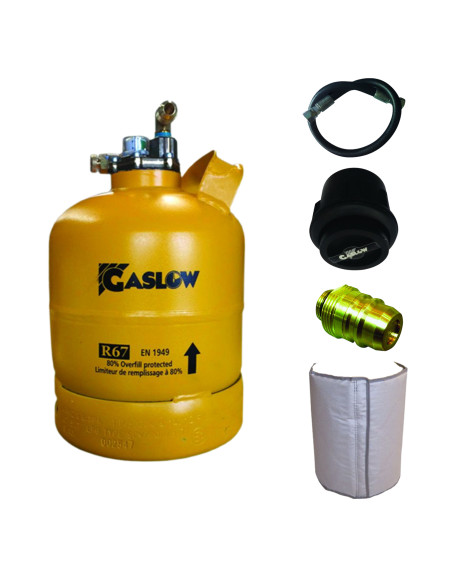 PACK GASLOW Bouteille GPL Rechargeable 2.7kg + Lyre + Boite Transfert Noire + Adaptateur ES/DE + Couverture Isolante