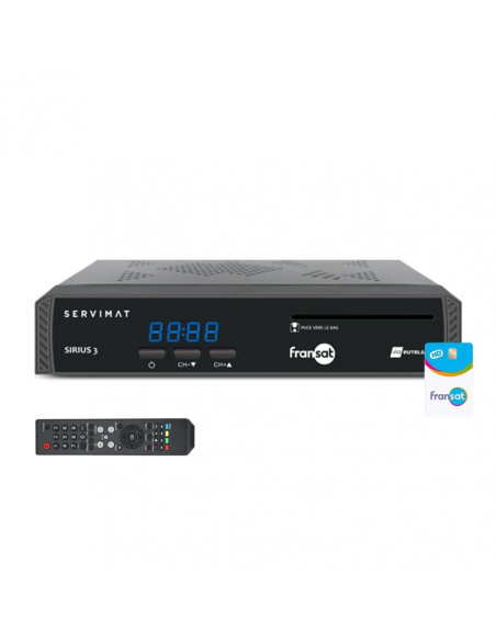 PACK ANTARION Parabole Satellite Automatique 72cm + Positionneur + SERVIMAT SIRIUS 3 Récepteur TV Satellite HD + Carte PC7