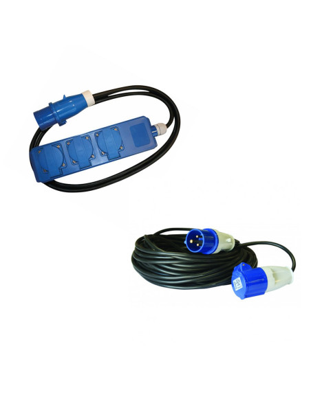 Pack HABA Rallonge Multiprise 1.5 Mètres + ANTARION Rallonge Electrique 15M Prise P17 Pour Raccordement Borne Camping-Car