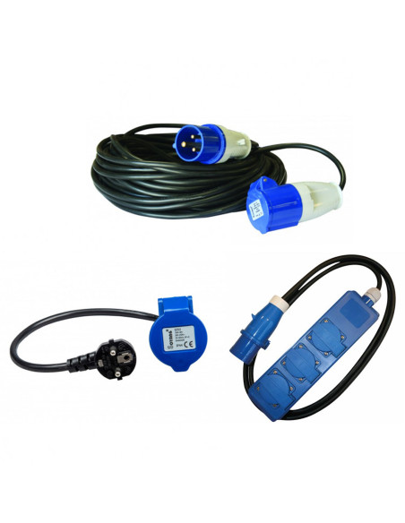 Pack Antarion Rallonge Electrique 15M Pour Raccordement Borne + Adaptateur Femelle 230V 50cm + HABA Rallonge multiprise 1.5m