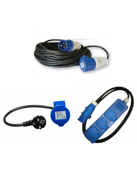 Pack ANTARION Rallonge Electrique 25m Pour Raccordement Borne + Adaptateur Femelle 230V CEE 50cm + HABA Rallonge Multiprise 1.5m