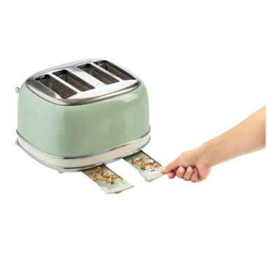 ARIETE Grille-pain 4 Fentes 1600W Ramasse-miettes Amovible Vert Rétro