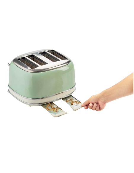 ARIETE Grille-pain 4 Fentes 1600W Ramasse-miettes Amovible Vert Rétro