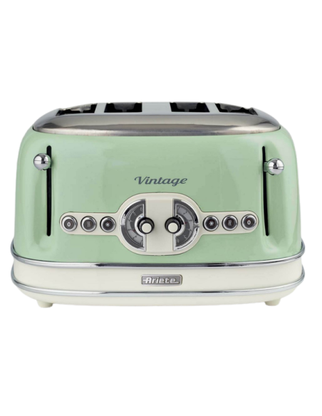 ARIETE Grille-pain 4 Fentes 1600W Ramasse-miettes Amovible Vert Rétro
