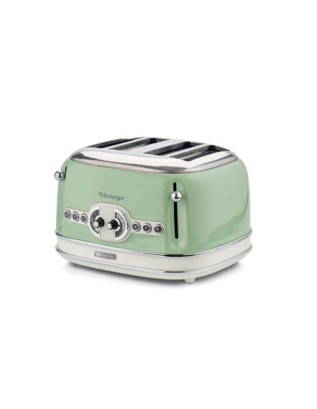ARIETE Grille-pain 4 Fentes 1600W Ramasse-miettes Amovible Vert Rétro