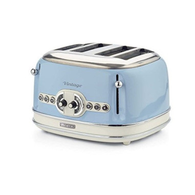ARIETE Grille-pain 4 Fentes 1600W Ramasse-miettes Amovible Bleu Rétro