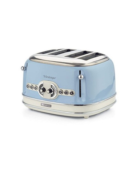 ARIETE Grille-pain 4 Fentes 1600W Ramasse-miettes Amovible Bleu Rétro