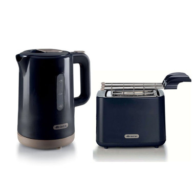 Pack ARIETE Bouilloire 1.7L 2200W Socle Sans Fil 360° + Grille-pain 2 Fentes 7 Niveaux De Brunissage Noir