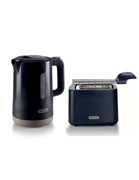 Pack ARIETE Bouilloire 1.7L 2200W Socle Sans Fil 360° + Grille-pain 2 Fentes 7 Niveaux De Brunissage Noir