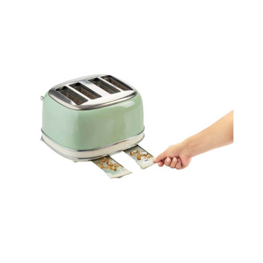 Pack ARIETE Bouilloire Electrique 1L Sans Fil 1630W + Grille-pain 4 Fentes 1600W Ramasse-Miettes Vert Rétro