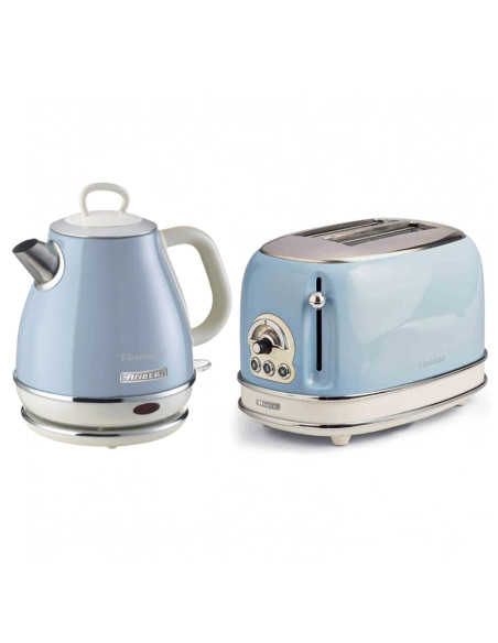 Pack ARIETE Bouilloire électrique 1L + Grille-Pain Acier Bleu Vintage Rétro