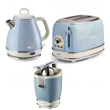 Pack ARIETE Bouilloire électrique 1L + Grille-Pain Acier + Presse-agrumes électrique Bleu Vintage Rétro