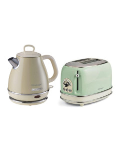 PACK ARIETE 1 Bouilloire Electrique 1L Sans Fil Vintage Beige + 1 Grille-pain 2 fentes Thermostat 6 positions Vert