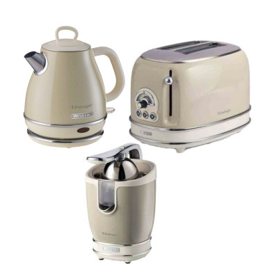 Pack ARIETE Bouilloire électrique 1L + Grille-Pain Acier Beige Vintage Rétro + Presse-agrumes électrique 85W
