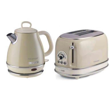 Pack ARIETE Bouilloire électrique 1L + Grille-Pain Acier Beige Vintage Rétro