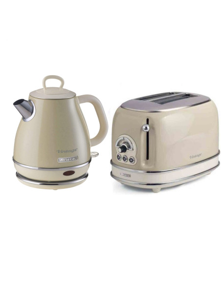 Pack ARIETE Bouilloire électrique 1L + Grille-Pain Acier Beige Vintage Rétro