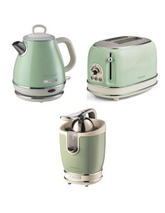 Pack ARIETE Bouilloire électrique 1L + Grille-Pain Acier Vert Vintage Rétro + Presse-agrumes électrique 85W